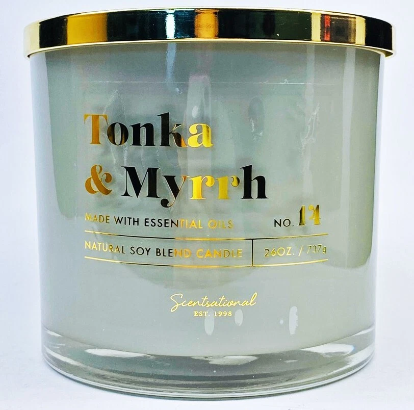 1 Vela grande Scentsational TONKA MYRRH mezcla natural de soja 26 oz Foto 1 de 4
