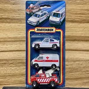 Vintage Matchbox MP-101 Emergency 3 Pack Vauxhall Astra GTE Opel Kadett New 1987 - Picture 1 of 2
