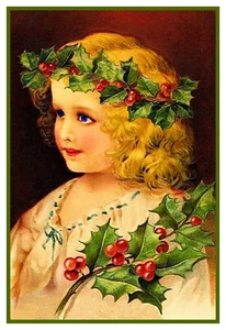 Vintage Christmas Holiday # 513 Holly Girl Angel Counted Cross Stitch Pattern - Picture 1 of 4