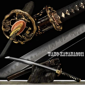 Black&Gold Wakizashi Clay Tempered T10 Steel Real Hamon Japanese Sharp Sword 30' - Picture 1 of 10