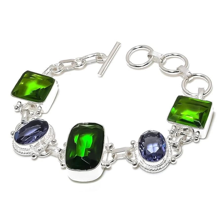 Green Peridot Gemstone Handmade 925 Sterling Silver Jwelery Bracelet Size 7-8" - Image 1 of 1
