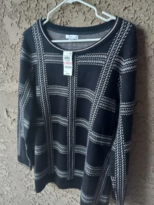 Women Sweater Plus 2X Charter Club Long Sleeve Crewneck Metallic Plaid Black - Picture 1 of 5