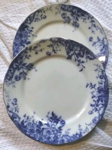 Burgess & Leigh Flow Blue Windflower w/ Gold Rim 2 Dinner Plates Made in England - Picture 1 of 8