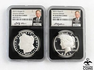2023-S Morgan & Peace Silver Dollar Coins NGC PF70 Ultra Cam Signed- David Ryder - Picture 1 of 3