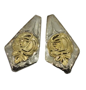 Modische zweifarbige florale Ohrhänger Omega Verschluss Ohrringe Italien - Bild 1 von 5