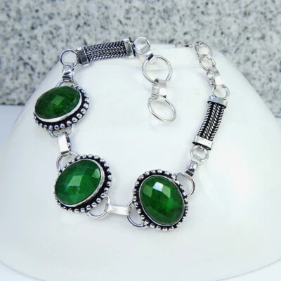 Ausdrucksstarke Damen-Armband Smaragd Edelsteine Filled Sterling Silber 925 - Bild 1 von 3