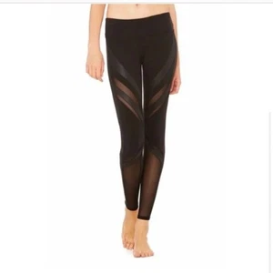 Alo Yoga Epic Leggings volle Länge klein schwarz Leder und Netzdetails neu ohne Etikett - Bild 1 von 7