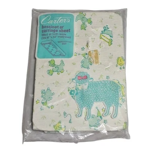 Vtg Carters Fitted Bassinet Carriage Sheet Blue Animals Nursery 16"x32" - Picture 1 of 5