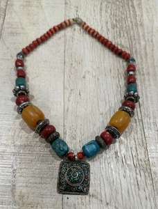unique Vintage turquoise Necklace With stones Stunning amber Unique old - Picture 1 of 7