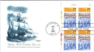 UNITED STATES 1992 CACHET FDC COVER COMM WORLD COLUMBIAN STAMP EXPO PLATE BLOCK - Picture 1 of 2