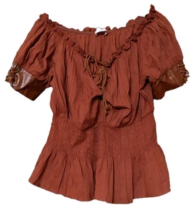 Women's Belle Poque Brown Peasant Blouse Size Medium NWOT - Picture 1 of 1