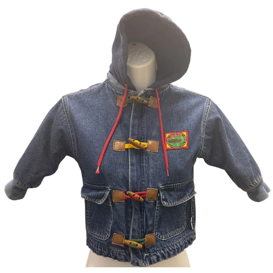 De Colección Años 90 Gymboree Niños Talla Pequeña Chaqueta denium Abrigo Botón de Palanca Capucha Extraíble Foto 1 de 4