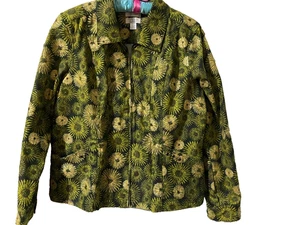Women's Size XL Christopher & Banks Green Gold Metallic Daisy Starburst Jacket - Picture 1 of 7