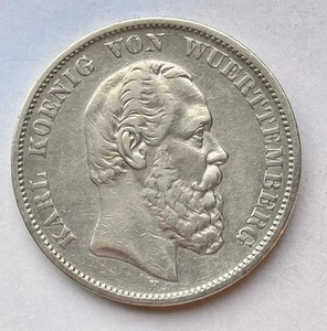 5 Mark 1888 F Württemberg Karl König von Württemberg Silber Dav#963 - Bild 1 von 4