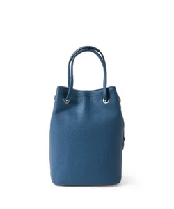 Fuji Taka Drawstring Pouch Leather Bucket Bag Handbag Navy Blue Made In Japan - Picture 1 of 19