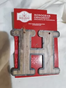 Letter H Holiday Ornament Xmas Monogram Initial Faux Wood-Like Cardboard Brown - Picture 1 of 3