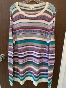 Talbots Fair Isle Multi Color Striped Tunic Sweater Boatneck Cotton Blend Size L - Picture 1 of 6