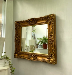 Rectangle Gilt Wall Mirror French Antique Ornate Gold Style 75x85cm Metal Fixing - Picture 1 of 11