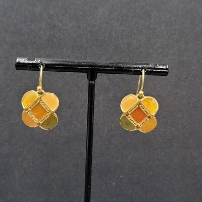 Ann Klein Pierced Earrings Gold Plated Orange Green Enamel Dangle 5/8" - Изображение 1 из 4