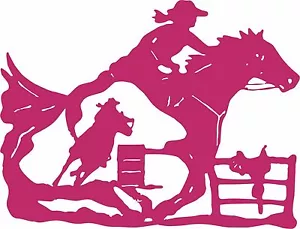 Cowgirl Barrel Racer Horse Saddle Rodeo Fence Window Laptop Vinyl Decal Sticker - Picture 1 of 2
