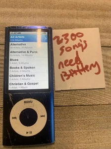 Apple A1320 iPod Nano 5th Generation Blue 2,300 + Songs Needs New Battery - Picture 1 of 7
