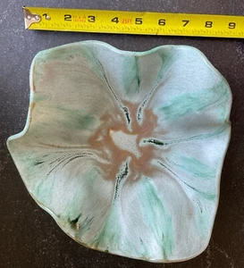 Handcrafted Art Pottery Ceramic Bowl Wavy Dish Green Brown Gray UnSigned Funky - Picture 1 of 6
