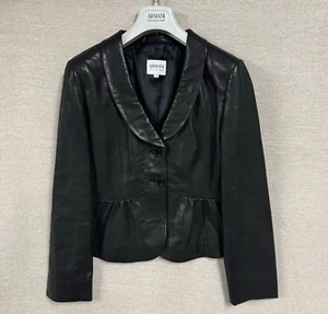 Armani Collezioni Agnello Lamb skin Leather Jacket Black Size 42 UK 12 Ladies - Picture 1 of 11