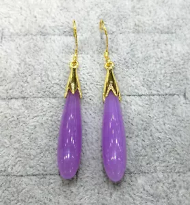 Pendientes colgantes de gancho largo gota de agua púrpura multicolor ágata de jade 18 kgp - Imagen 1 de 24