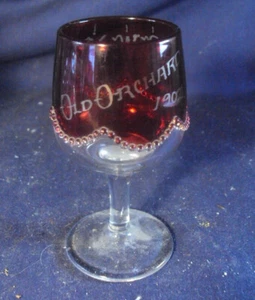 Heisey Beaded Swag wine glass ruby stained Old Orchard 1902 - Picture 1 of 4