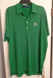 RLX Ralph Lauren Polo EXTRA LARGE Green/Blue Striped Golf Performance EUC - Picture 1 of 2