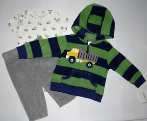 Baby boy clothes, 6 months, Carter's Fleece Hoodie, bodysuit, thick fleece pants - Picture 1 of 12