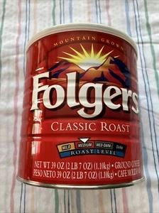 Vintage Folgers Metal Coffee Can Tin Automatic Drip 39 ozs Lid Mountain Grown - Picture 1 of 11