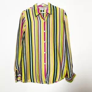 Kasper & Co Womens Blouse Shirt Size L Large Silk Button up Striped Vintage RARE - Picture 1 of 4
