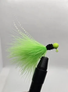 10- 1/16oz Hand Tied Marabou Jigs #4 hook Chartreuse Black Panfish Walleye Bass - Picture 1 of 1