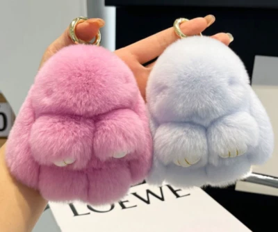 Handmade Soft Bunny Pompom Charms,Cute Bunny Keychain,Car Handbag Keyring - Image 1 of 3