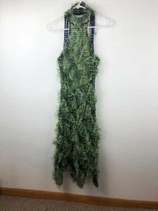 Vestido Mew Mews llamativo L verde malla tul sin mangas cuello alto espalda baja arte A2 - Imagen 1 de 9
