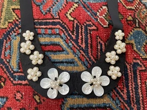 Anne Fontaine Paris Black Pearl Floral Beaded Bib Collar Necklace - Picture 1 of 7