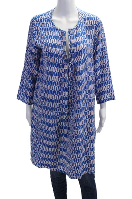 Roberta Roller Rabbit Womens Kaftan Blouse Blue Silk Long Sleeve Size S - Image 1 of 4