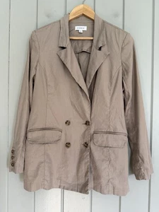 Evereve Blazer S Small Tan Beige Linen Blend Double Breasted Preppy Casual - Picture 1 of 5
