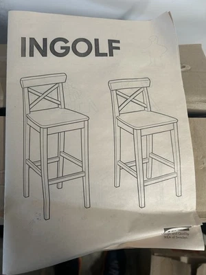 New IKEA INGOLF Bar stool with backrest, 24 3/4 " - Wood Finish - Image 1 of 4