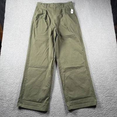 Gap Pants Womens 8 Pleated Wide Leg Khaki Army Green Trouser Career Stretch NWT - Image 1 of 4