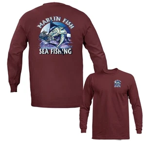 Marlin Fisch Meer Angeln Boot Outdoor Sport Langarm T-Shirts - Bild 1 von 17