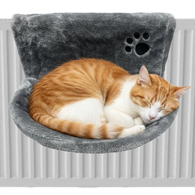 SIMPLY 4 PETS Cat Radiator Bed Warm Sherpa Foldable Hammock with Metal Frame & Washable Cover