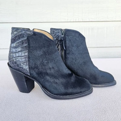 Botín corto Lucchese Jenna pelo para mujer talla 8,5 azul marino pantorrilla Nilo cocodrilo tobillo Foto 1 de 4