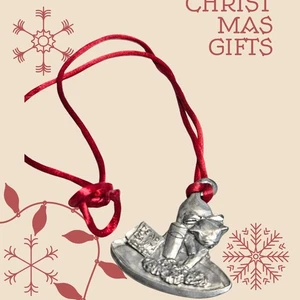 Vintage Pewter Cat Ornament On Red Cord Dear Santa 2" Seagull 1991 - Picture 1 of 3