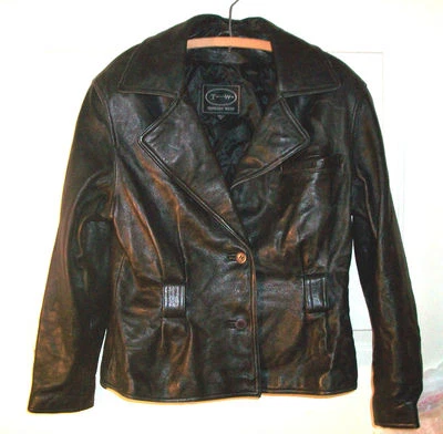 Tannery West Black Leather Jacket with Belt Loops Genuine Size Medium  - Image 1 of 4
