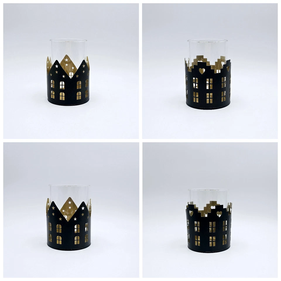Formano Windlicht Metall Glas Schwarz Gold Haus Sterne Herzen Herbst Winter - Bild 1 von 1