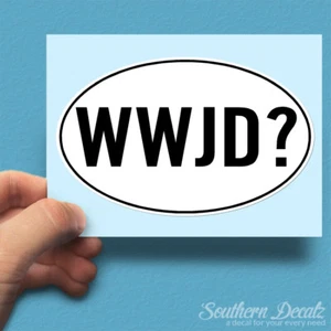 WWJD Gesù Fai Euro Ovale - Adesivo Decalcomania Vinile - c44 - 6" x 3,75" - Foto 1 di 1
