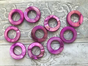 10 Mother of Pearl MOP Ring Donut Beads 20mm Necklace Bracelet Charms Purple - Picture 1 of 11