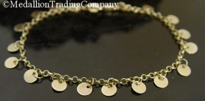 14K Yellow Gold Coin Disk Circle Dangle Charms Rolo Layer Bracelet 3.65 Grams - Image 1 of 4